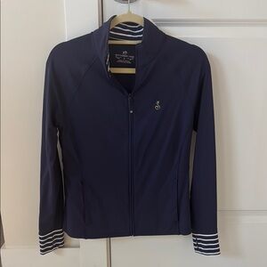 Blue and White Athletic Jacket with Detailing on Back